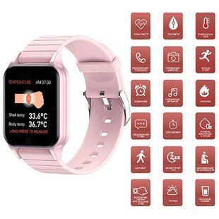 Смарт часы Smart Watch T96 стильные с защитой от влаги и пыли с измерением температура тела. Цвет: розовый 00022416 фото