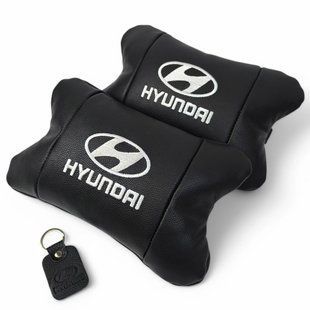 Набір подушок для авто Hyundai 2шт, натуральна шкіра, чорний колір, комфортні підголовники в автомобіль 00016805 фото
