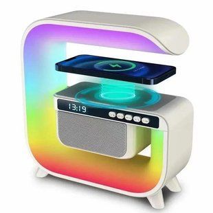 Нічний акумуляторний RGB G3 з бездротовою зарядкою 15W і Bluetooth колонкою 3W Настільна смарт лампа 00012627 фото