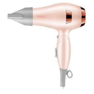 Фен для волос дорожный VGR V-432 PINK, с концентратором 1000 Вт, ионизация и 2 режима. Цвет: розовый 00014959 фото