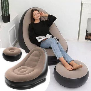 Надувне крісло з пуфом для відпочинку AIR SOFA велюрове 00012679 фото