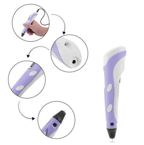 3D ручка Smart 3D Pen 2 c LCD дисплеєм, Ручка для об'ємного малювання, Дитяча 3д ручка. Колір: фіолетовий 00015791 фото