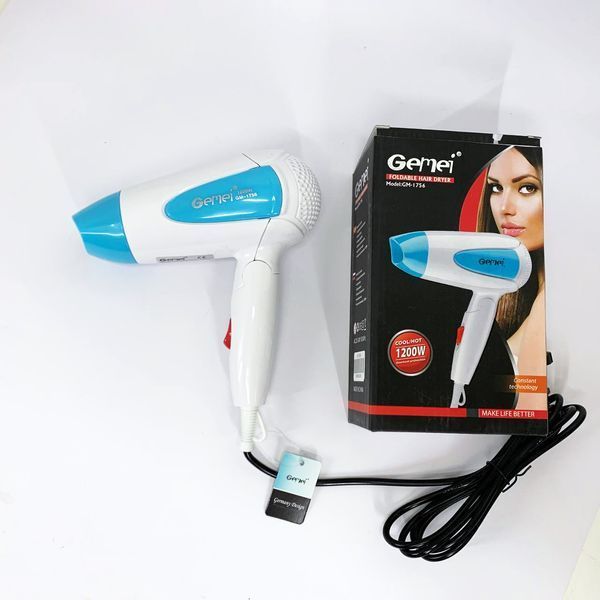 Фен для волосся складаний дорожній Gemei GM-1756 1200 Вт. Колір: блакитний 00014526 фото