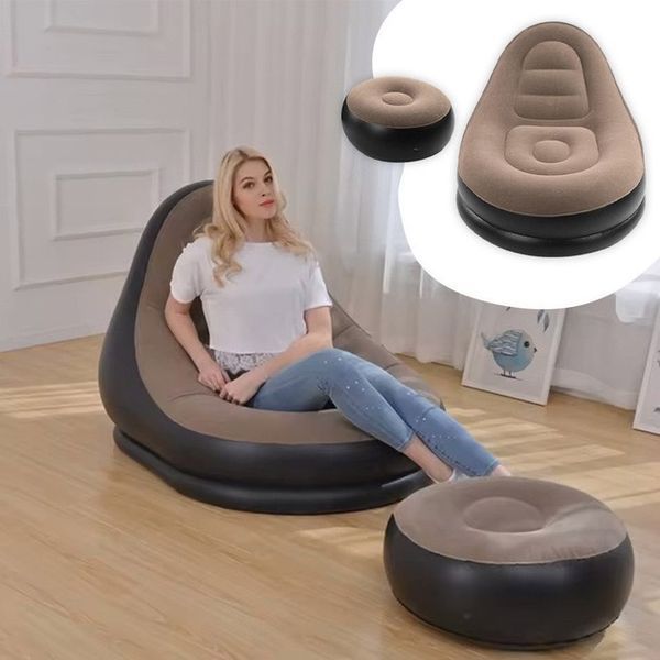 Надувное кресло с пуфом для отдыха AIR SOFA велюровое 00012679 фото