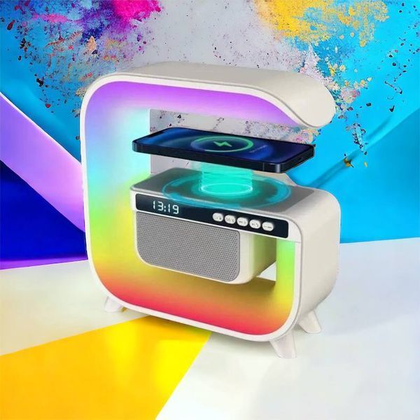 Нічний акумуляторний RGB G3 з бездротовою зарядкою 15W і Bluetooth колонкою 3W Настільна смарт лампа 00012627 фото