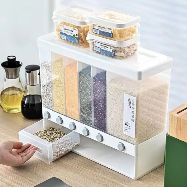 Органайзер на 6 секций для сыпучих продуктов Assorted Grain Rice Bucket Диспенсер для круп, дозатор для сахара 00019340 фото