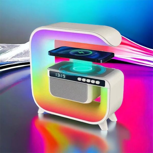 Нічний акумуляторний RGB G3 з бездротовою зарядкою 15W і Bluetooth колонкою 3W Настільна смарт лампа 00012627 фото