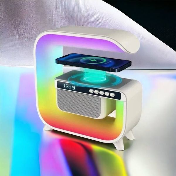 Нічний акумуляторний RGB G3 з бездротовою зарядкою 15W і Bluetooth колонкою 3W Настільна смарт лампа 00012627 фото