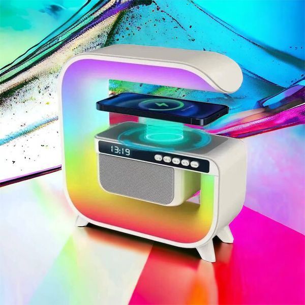 Нічний акумуляторний RGB G3 з бездротовою зарядкою 15W і Bluetooth колонкою 3W Настільна смарт лампа 00012627 фото