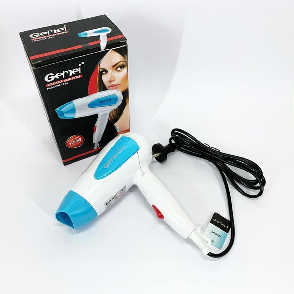 Фен для волосся складаний дорожній Gemei GM-1756 1200 Вт. Колір: блакитний 00014526 фото