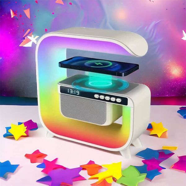 Нічний акумуляторний RGB G3 з бездротовою зарядкою 15W і Bluetooth колонкою 3W Настільна смарт лампа 00012627 фото