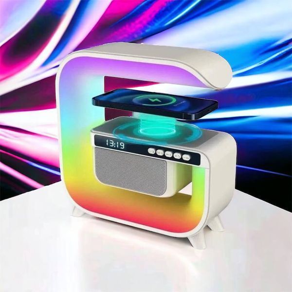 Нічний акумуляторний RGB G3 з бездротовою зарядкою 15W і Bluetooth колонкою 3W Настільна смарт лампа 00012627 фото