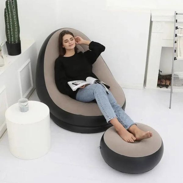 Надувное кресло с пуфом для отдыха AIR SOFA велюровое 00012679 фото