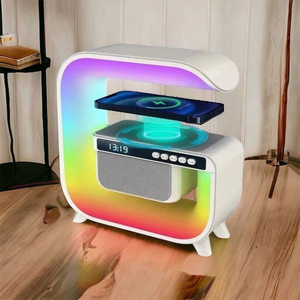 Нічний акумуляторний RGB G3 з бездротовою зарядкою 15W і Bluetooth колонкою 3W Настільна смарт лампа 00012627 фото