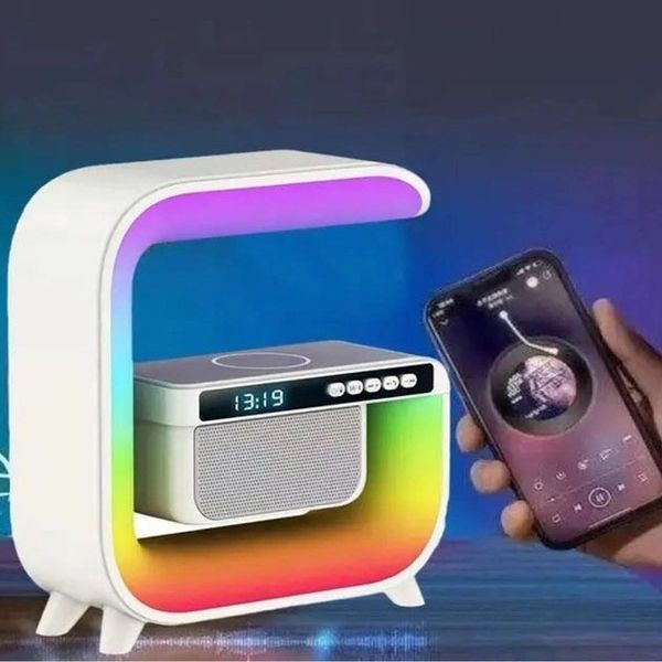 Нічний акумуляторний RGB G3 з бездротовою зарядкою 15W і Bluetooth колонкою 3W Настільна смарт лампа 00012627 фото