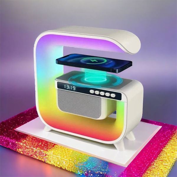 Нічний акумуляторний RGB G3 з бездротовою зарядкою 15W і Bluetooth колонкою 3W Настільна смарт лампа 00012627 фото