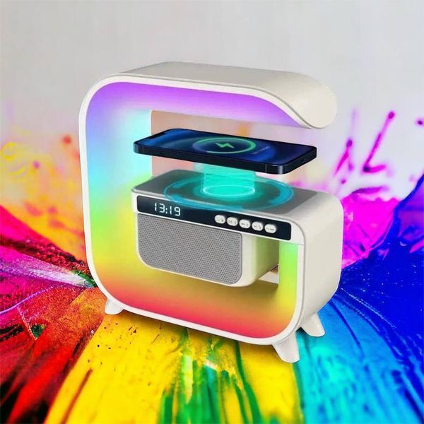 Нічний акумуляторний RGB G3 з бездротовою зарядкою 15W і Bluetooth колонкою 3W Настільна смарт лампа 00012627 фото