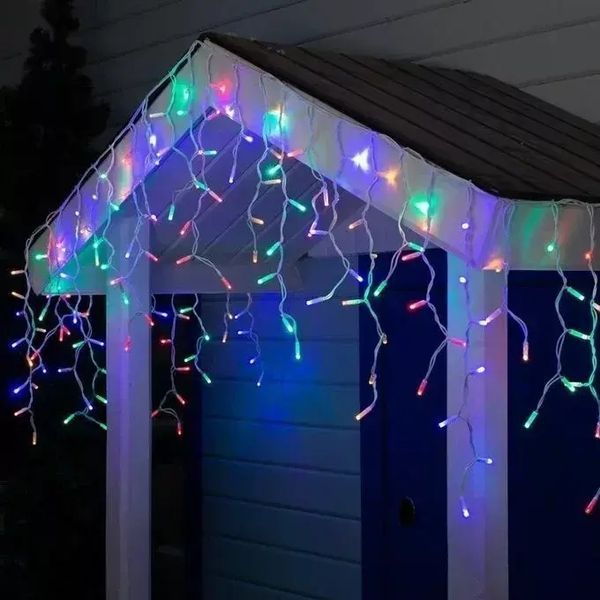 Теплий білий новорічна святкова гірлянда бахрома 120 led прозорий провід 3х0.5 м 00024717 фото