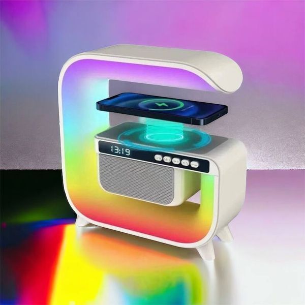 Нічний акумуляторний RGB G3 з бездротовою зарядкою 15W і Bluetooth колонкою 3W Настільна смарт лампа 00012627 фото