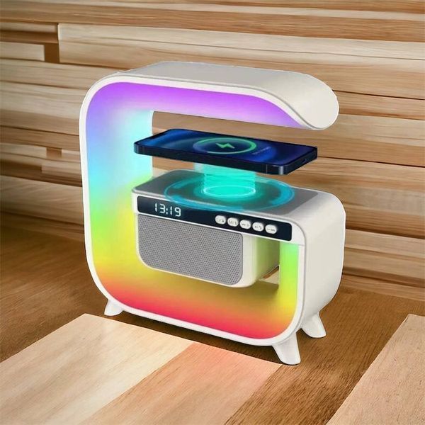 Нічний акумуляторний RGB G3 з бездротовою зарядкою 15W і Bluetooth колонкою 3W Настільна смарт лампа 00012627 фото