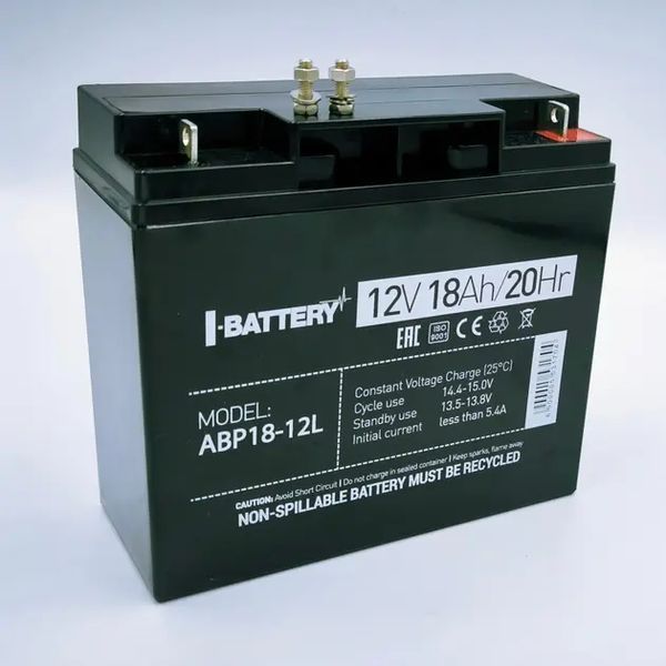 Акумулятор 12В 18 Ач для ДБЖ I-Battery ABP18-12L 00024689 фото