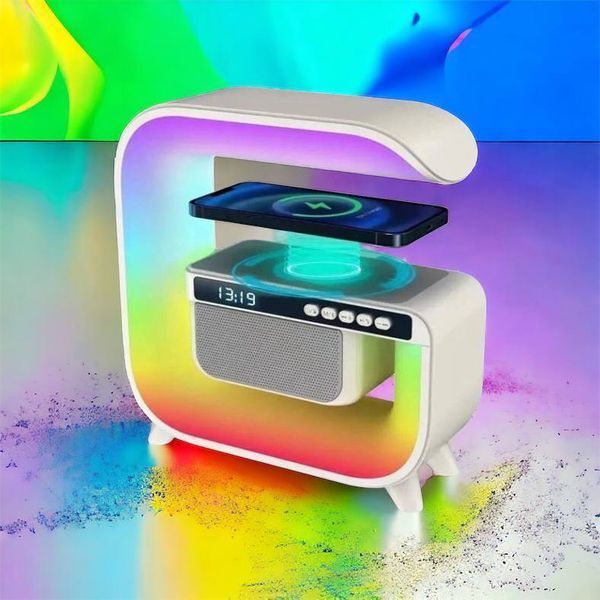 Нічний акумуляторний RGB G3 з бездротовою зарядкою 15W і Bluetooth колонкою 3W Настільна смарт лампа 00012627 фото