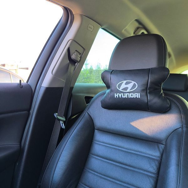 Набір подушок для авто Hyundai 2шт, натуральна шкіра, чорний колір, комфортні підголовники в автомобіль 00016805 фото