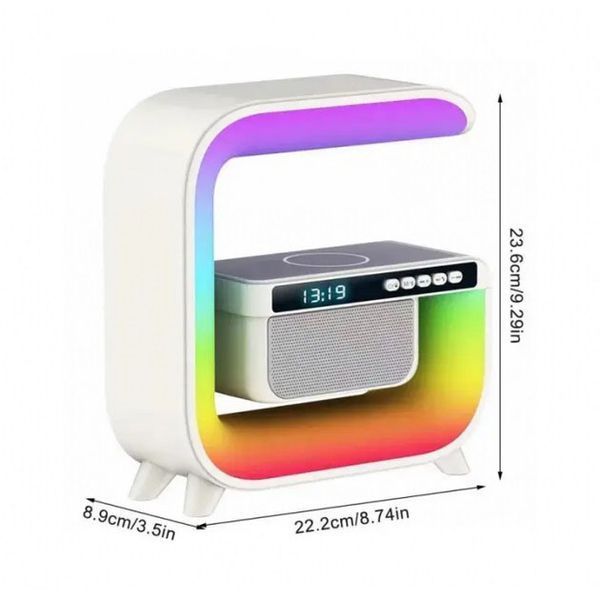 Нічний акумуляторний RGB G3 з бездротовою зарядкою 15W і Bluetooth колонкою 3W Настільна смарт лампа 00012627 фото