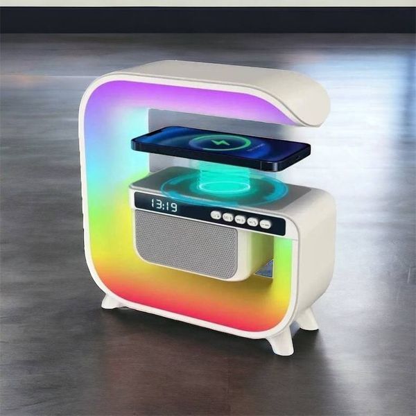 Нічний акумуляторний RGB G3 з бездротовою зарядкою 15W і Bluetooth колонкою 3W Настільна смарт лампа 00012627 фото