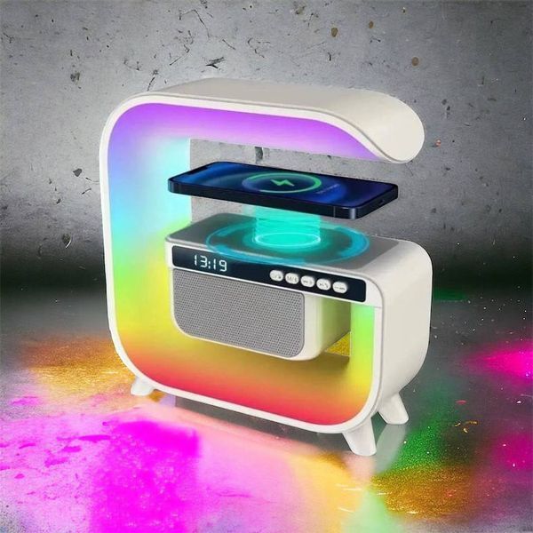 Нічний акумуляторний RGB G3 з бездротовою зарядкою 15W і Bluetooth колонкою 3W Настільна смарт лампа 00012627 фото
