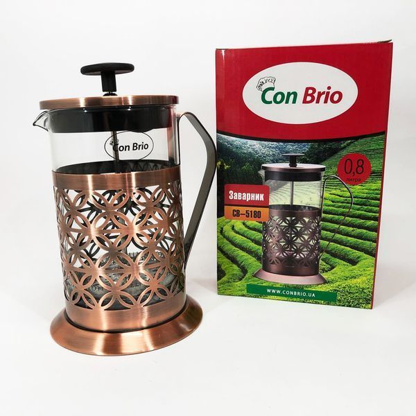 Френч-прес Заварник для чаю Con Brio CB-5180 800мл, Скляний чайник для чаю чайники 00019104 фото