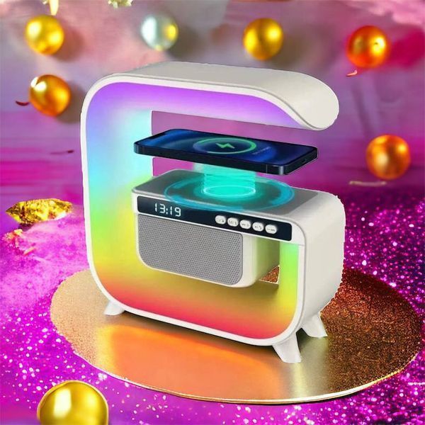 Нічний акумуляторний RGB G3 з бездротовою зарядкою 15W і Bluetooth колонкою 3W Настільна смарт лампа 00012627 фото
