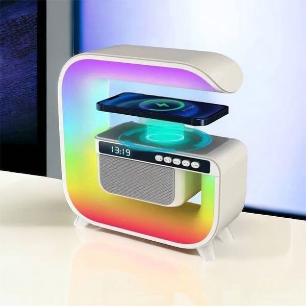 Нічний акумуляторний RGB G3 з бездротовою зарядкою 15W і Bluetooth колонкою 3W Настільна смарт лампа 00012627 фото