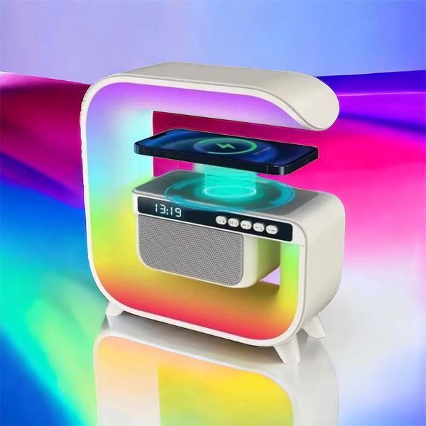 Нічний акумуляторний RGB G3 з бездротовою зарядкою 15W і Bluetooth колонкою 3W Настільна смарт лампа 00012627 фото