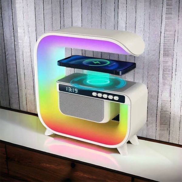 Нічний акумуляторний RGB G3 з бездротовою зарядкою 15W і Bluetooth колонкою 3W Настільна смарт лампа 00012627 фото