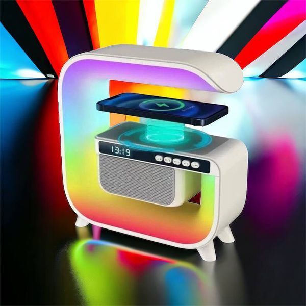 Нічний акумуляторний RGB G3 з бездротовою зарядкою 15W і Bluetooth колонкою 3W Настільна смарт лампа 00012627 фото