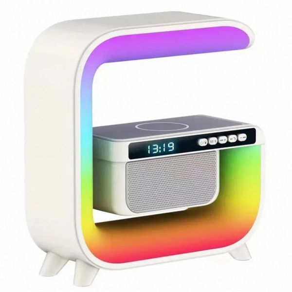 Нічний акумуляторний RGB G3 з бездротовою зарядкою 15W і Bluetooth колонкою 3W Настільна смарт лампа 00012627 фото
