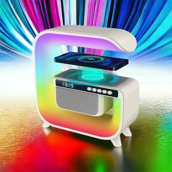 Нічний акумуляторний RGB G3 з бездротовою зарядкою 15W і Bluetooth колонкою 3W Настільна смарт лампа 00012627 фото