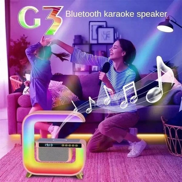 Нічний акумуляторний RGB G3 з бездротовою зарядкою 15W і Bluetooth колонкою 3W Настільна смарт лампа 00012627 фото