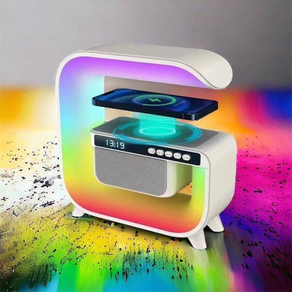 Нічний акумуляторний RGB G3 з бездротовою зарядкою 15W і Bluetooth колонкою 3W Настільна смарт лампа 00012627 фото