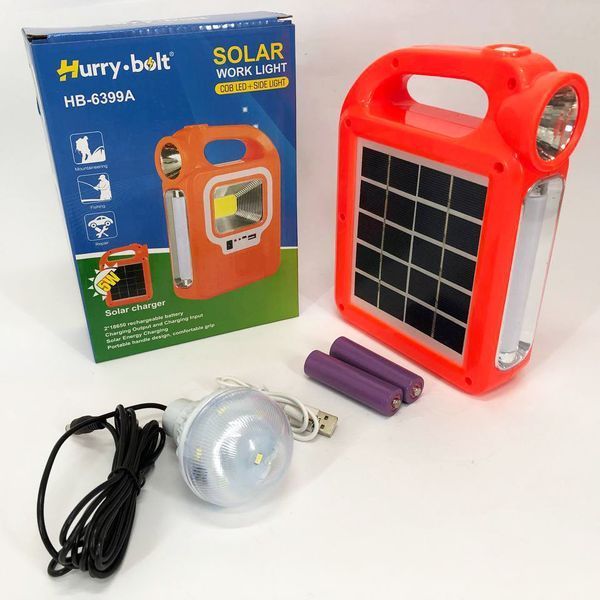Фонарь кемпинг переносной 6399А - LED+COB, power bank, 2x18650, солнечная батарея. Цвет: оранжевый 00023535 фото
