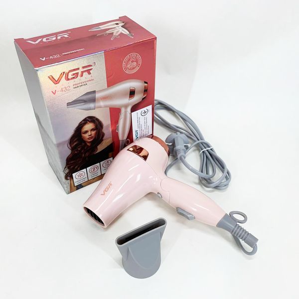Фен для волосся дорожній VGR V-432 PINK, з концентратором 1000 Вт, іонізація та 2 режими. Колір: рожевий 00014959 фото
