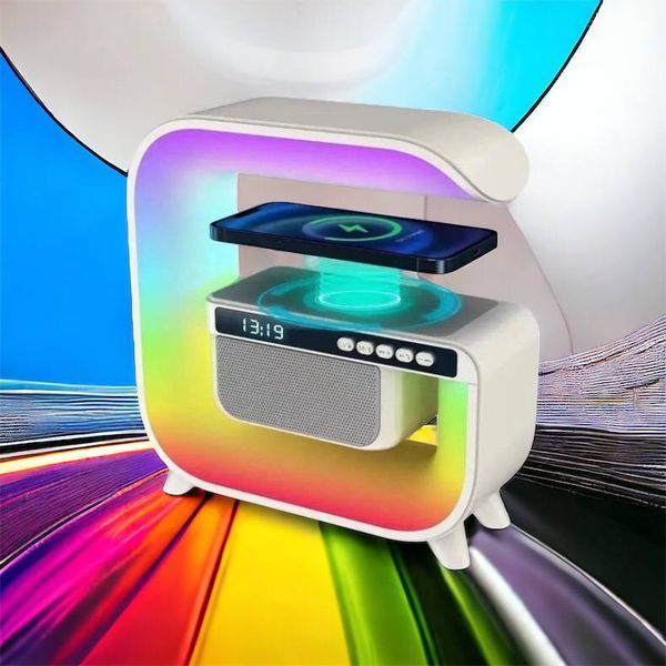 Нічний акумуляторний RGB G3 з бездротовою зарядкою 15W і Bluetooth колонкою 3W Настільна смарт лампа 00012627 фото