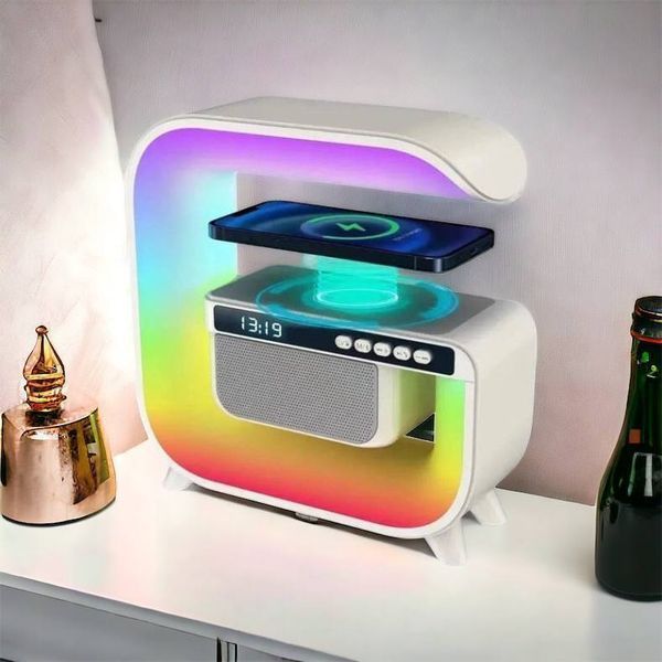 Нічний акумуляторний RGB G3 з бездротовою зарядкою 15W і Bluetooth колонкою 3W Настільна смарт лампа 00012627 фото