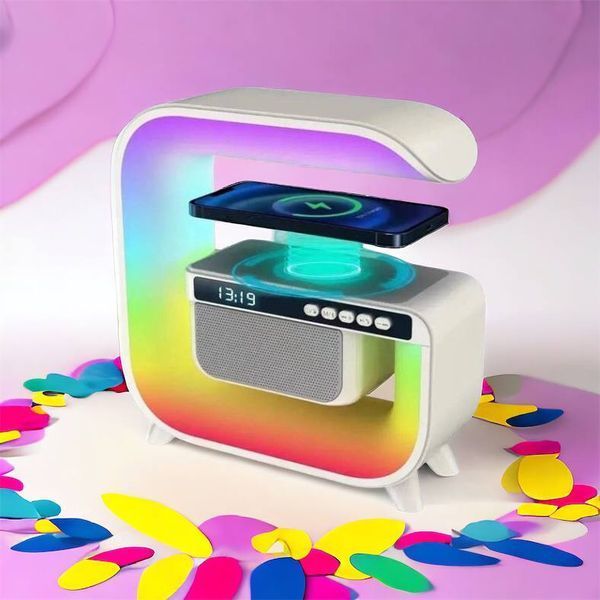 Нічний акумуляторний RGB G3 з бездротовою зарядкою 15W і Bluetooth колонкою 3W Настільна смарт лампа 00012627 фото