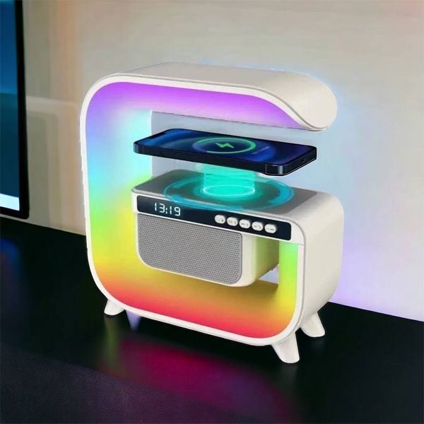 Нічний акумуляторний RGB G3 з бездротовою зарядкою 15W і Bluetooth колонкою 3W Настільна смарт лампа 00012627 фото