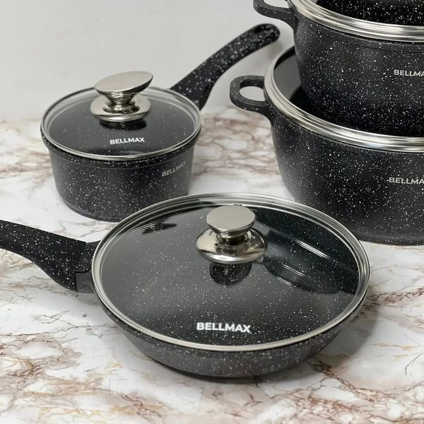Набір посуду з гранітним антипригарним покриттям BellMax BM-305 з 12 предметів Чорний 00019510 фото