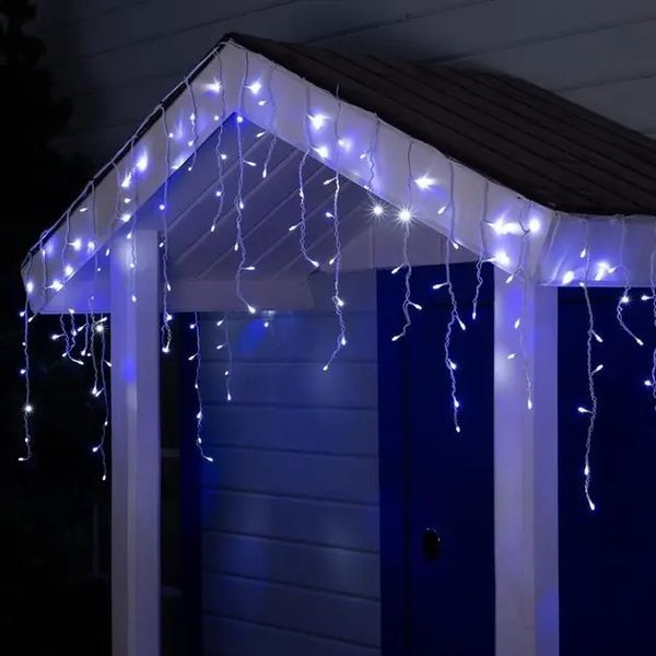 Теплий білий новорічна святкова гірлянда бахрома 120 led прозорий провід 3х0.5 м 00024717 фото