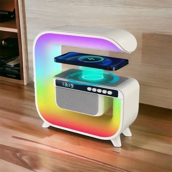 Нічний акумуляторний RGB G3 з бездротовою зарядкою 15W і Bluetooth колонкою 3W Настільна смарт лампа 00012627 фото