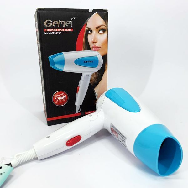 Фен для волосся складаний дорожній Gemei GM-1756 1200 Вт. Колір: блакитний 00014526 фото
